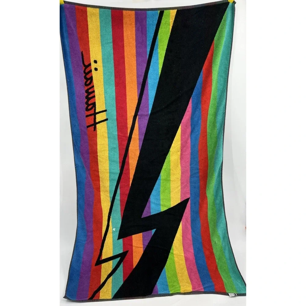 Vintage Hawaii Beach Towel by Maiden Black Multi Spell Out Cotton 56 x 33